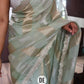 Pure organza tissue in silver and gold zari stripes saree