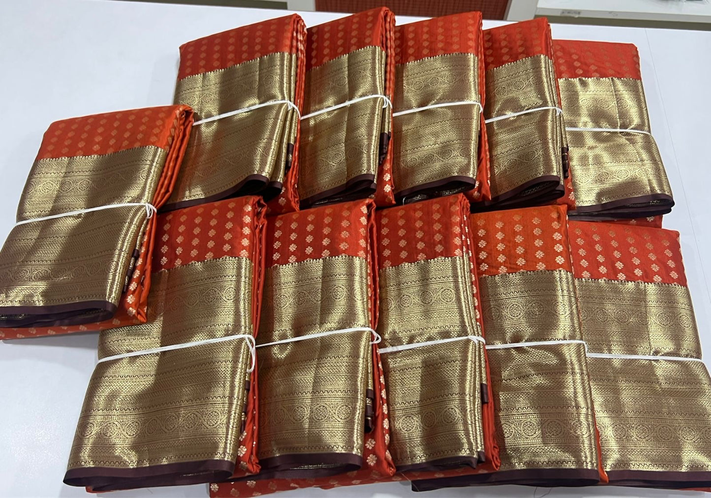 Premium semi Kanchipuram silk saree with 1000 buttas - Rust orange / coffee brown