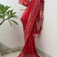 Banarasi semi Katan georgette saree with bandhini prints