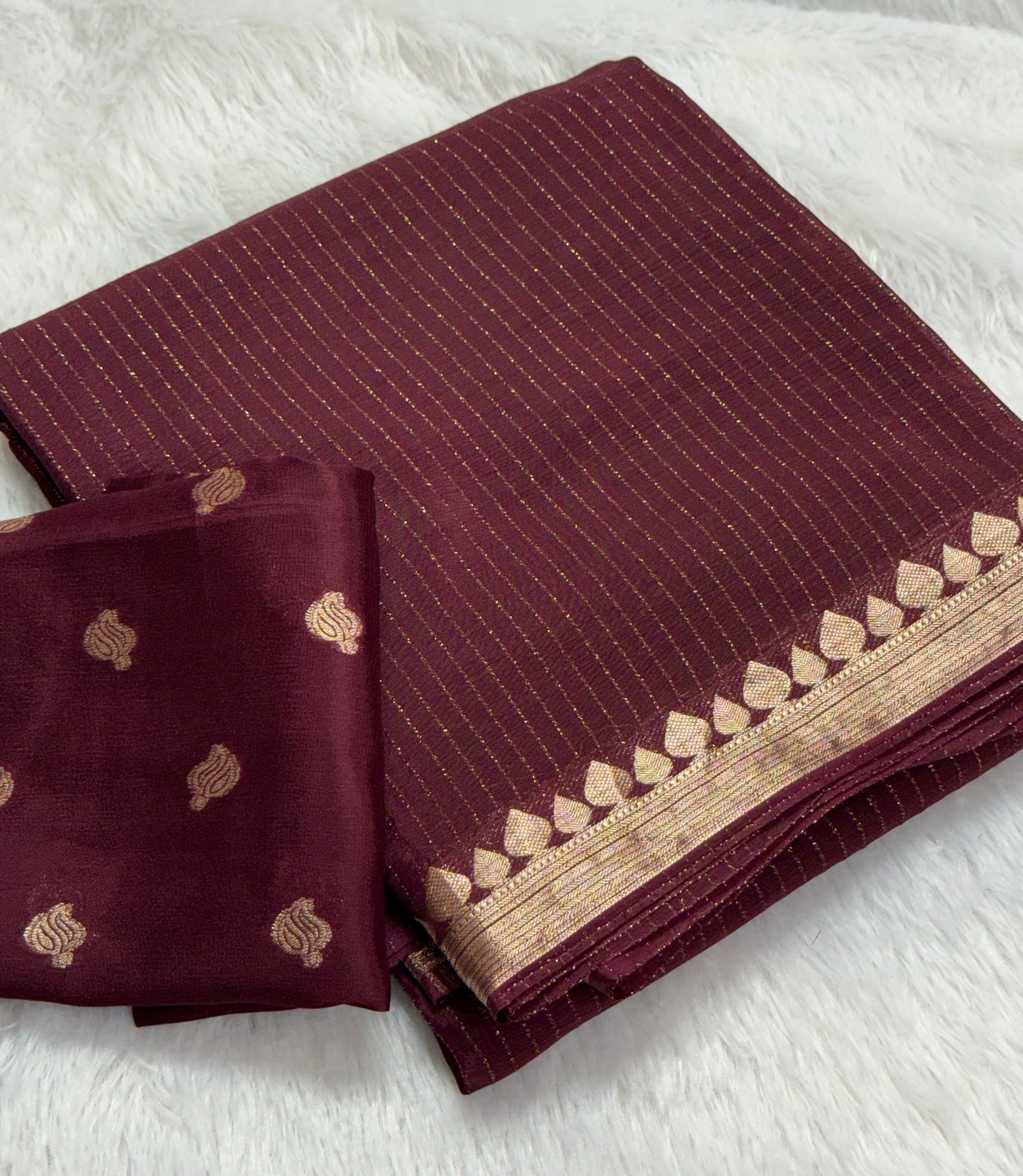 Premium viscous crushed chinon silk with lurex zari lines - 2