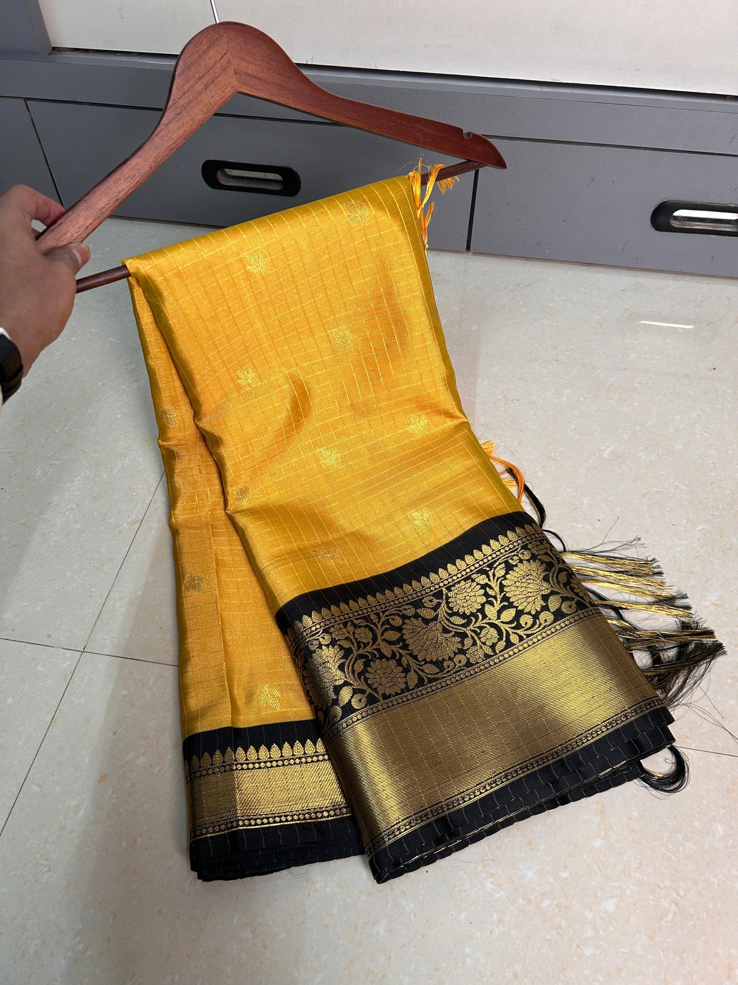 Beautiful semi katan Banarasi silk saree with contrast border