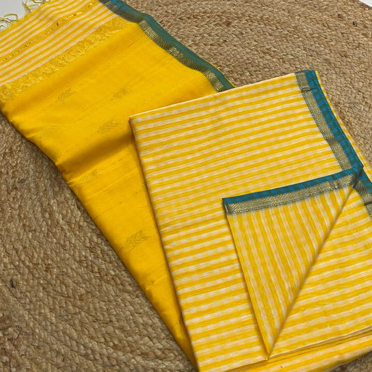 (Pre-booking 30 days) Pure Maheshwari handloom butti checks saree - Yellow