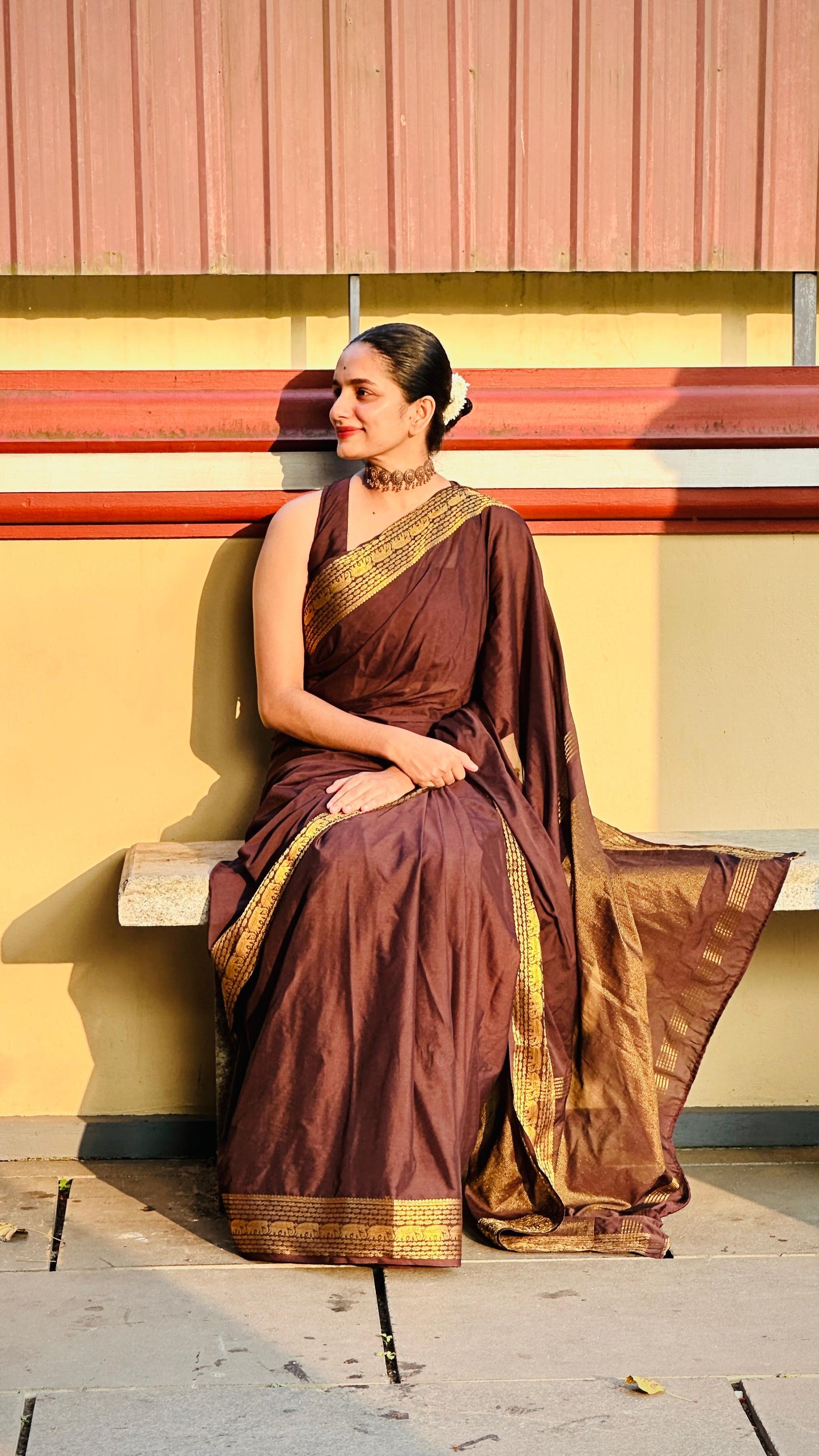 Beautiful semi Mysore silk saree with elephant weaving border