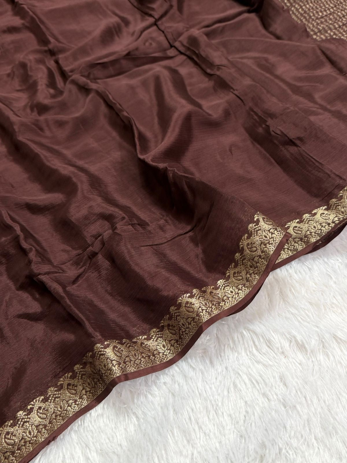 Beautiful viscous chinon saree with zari weaving border and viscous butta blouse