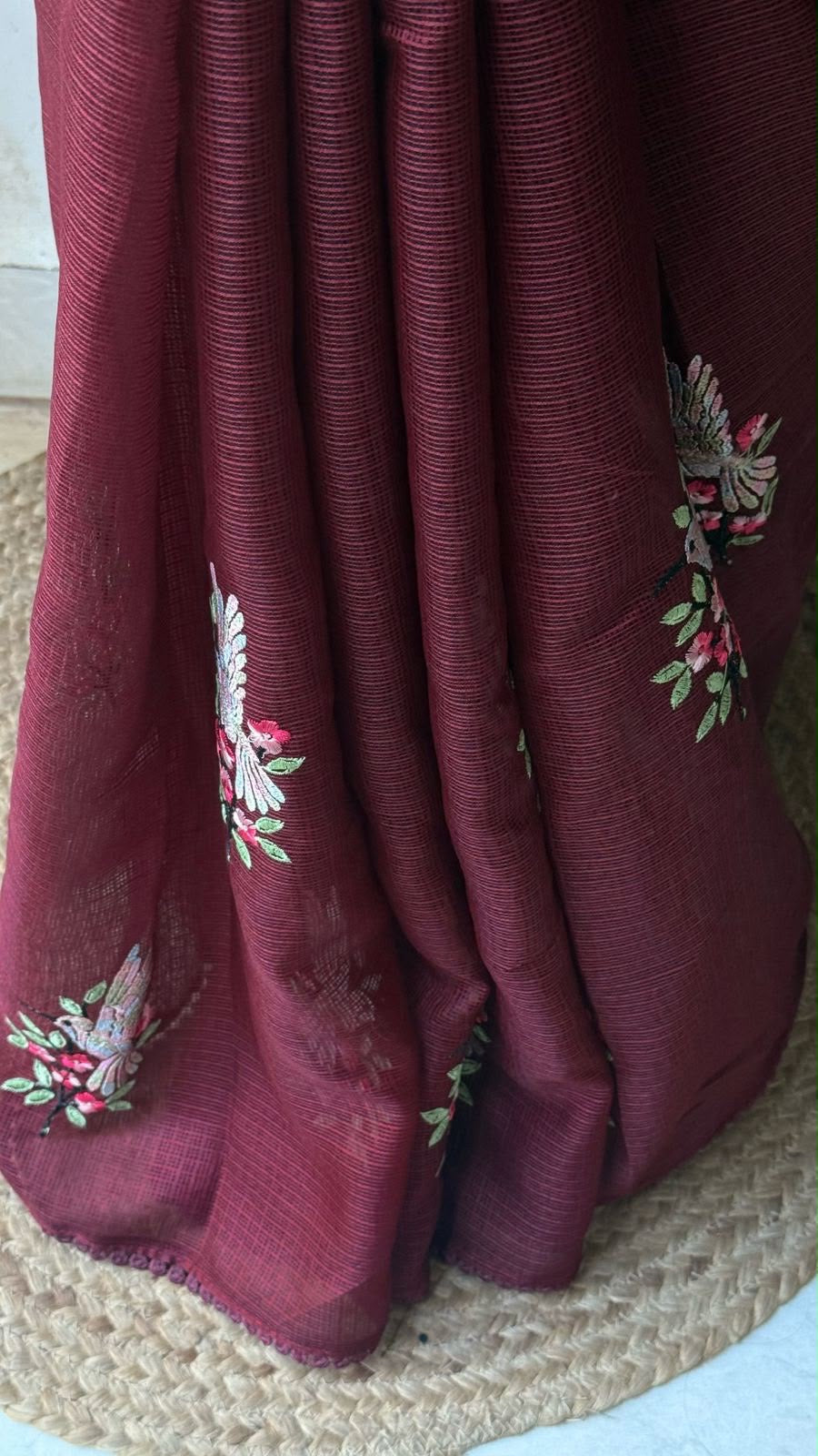 Premium kota doriya saree with multicolor thread embroidery and lace border