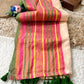 Premium pure mul cotton saree with green tassels and jacquard border