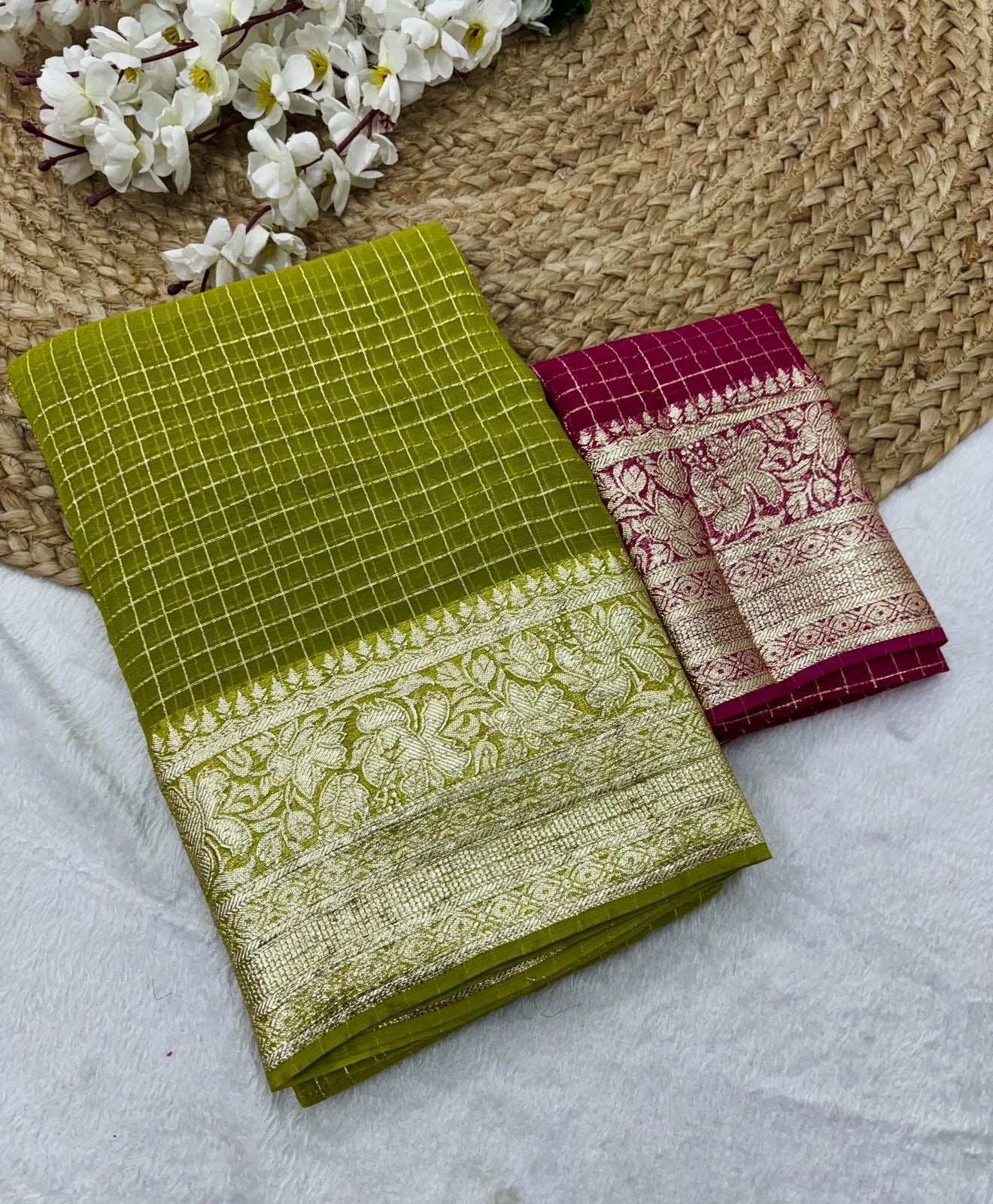 Semi georgette viscous checks saree