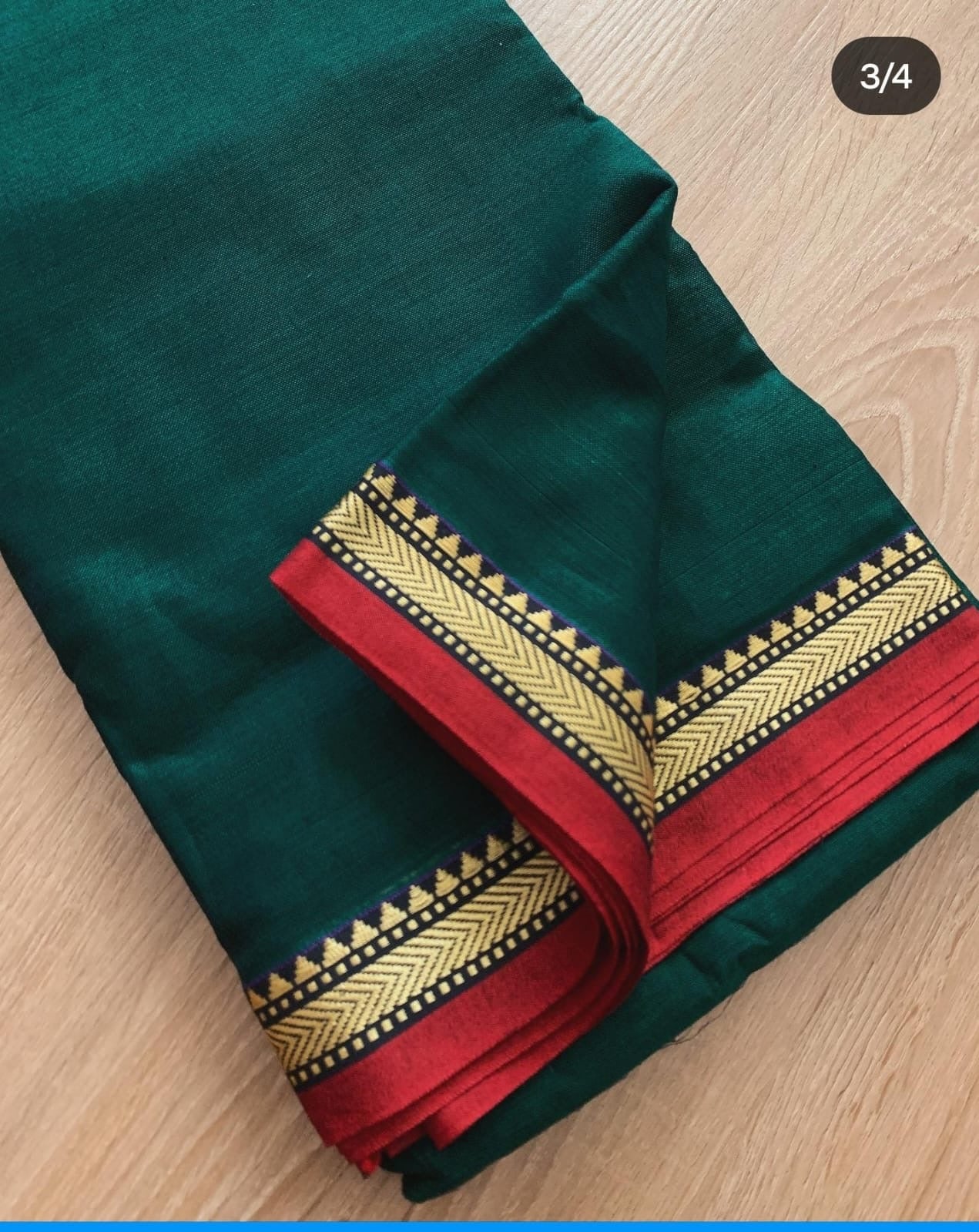 Beautiful soft Narayanpet saree- Bottle green