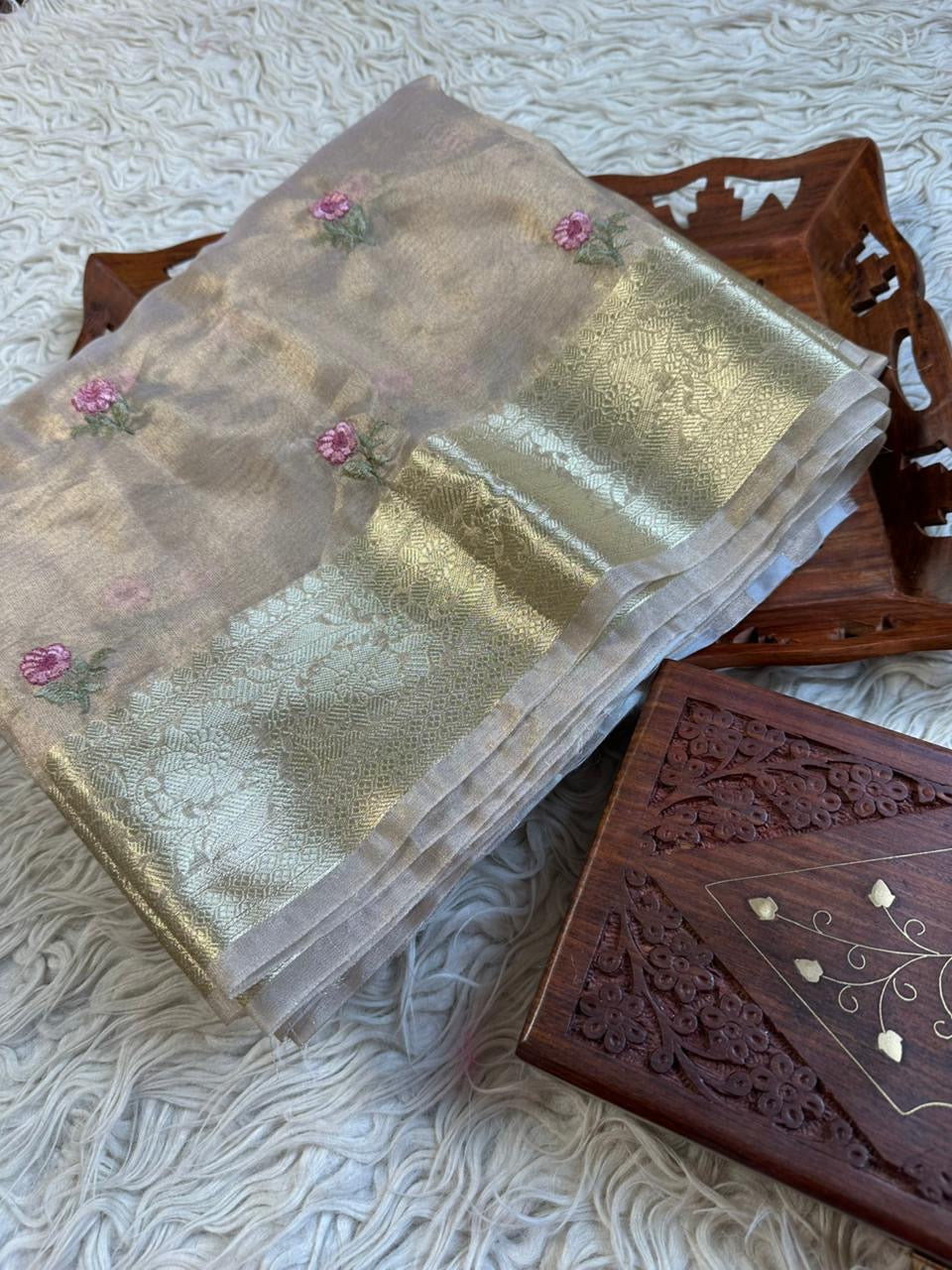 Beautiful semi Banarasi tissue silk embroidered saree