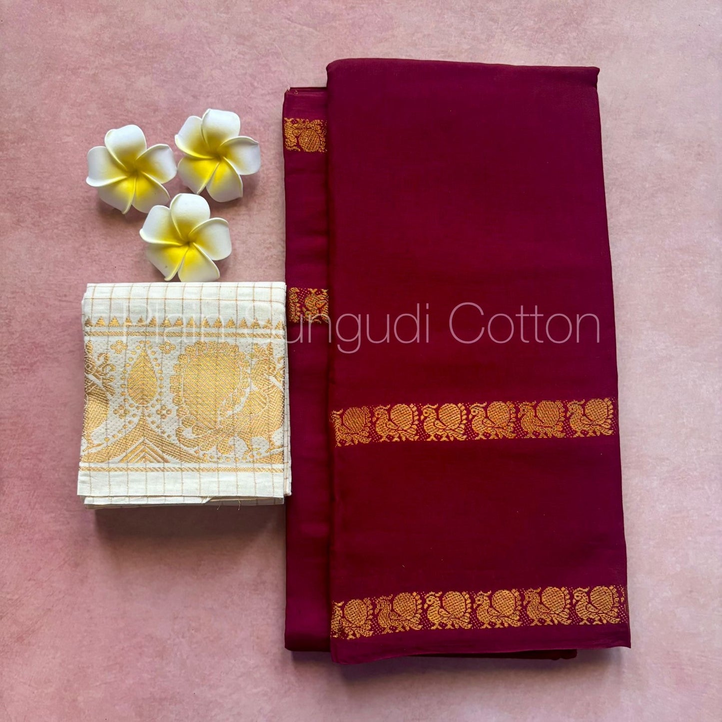 Pure plain sungudi cotton saree with double peacock border