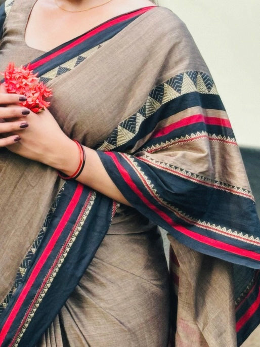 Madhubani bengal cotton saree with temple weavings