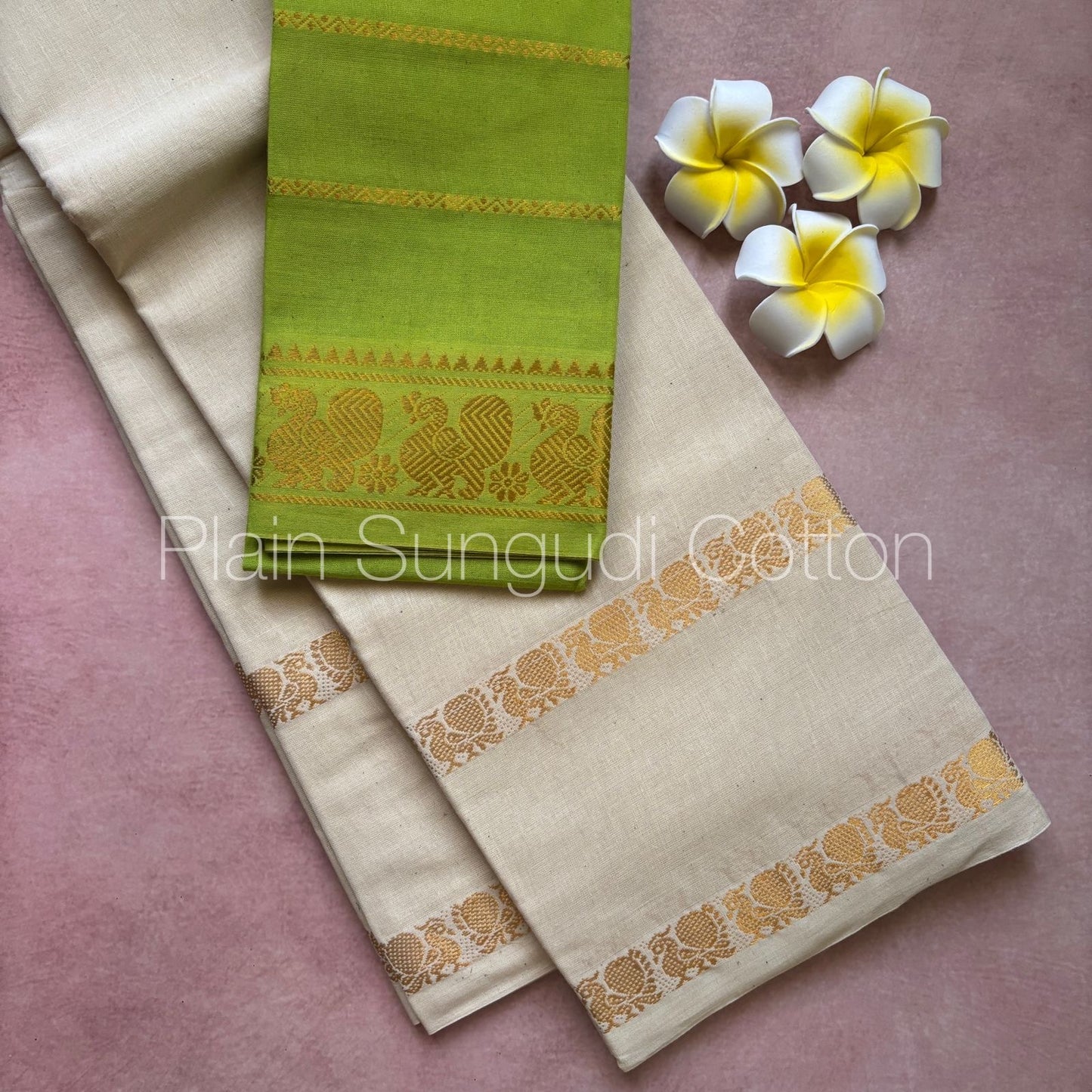 Pure plain sungudi cotton saree with double peacock border - white