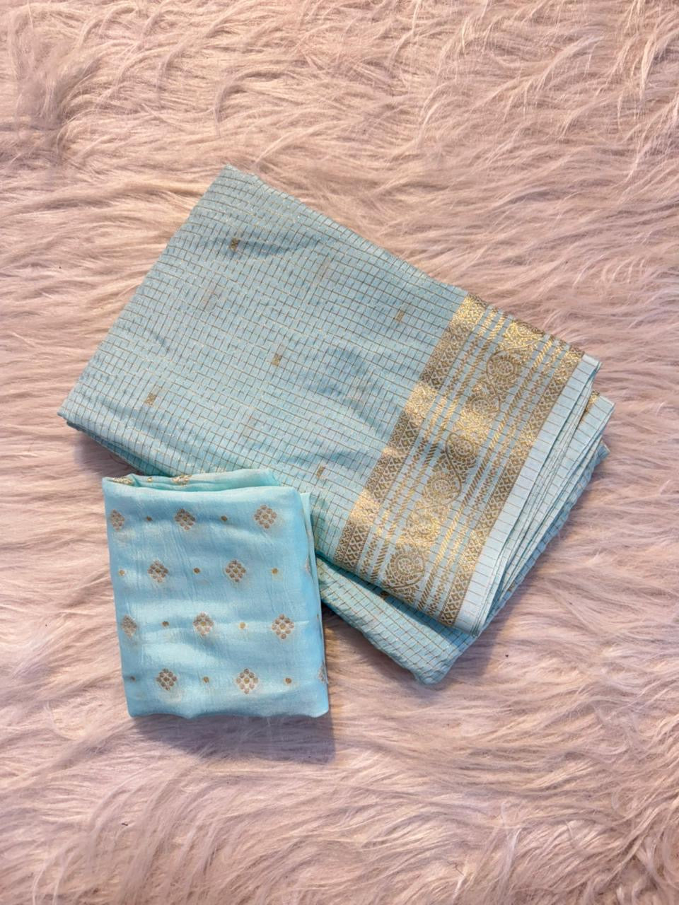 Beautiful russian viscous silk saree with checks