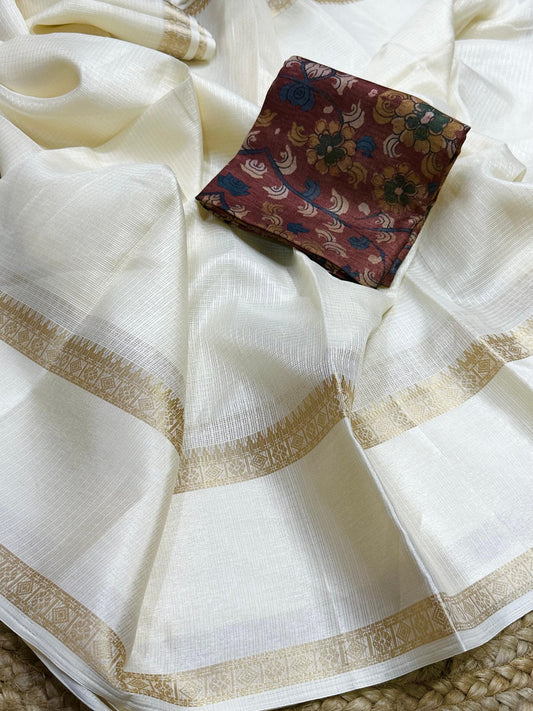 Kota checks saree with kalamkari blouse