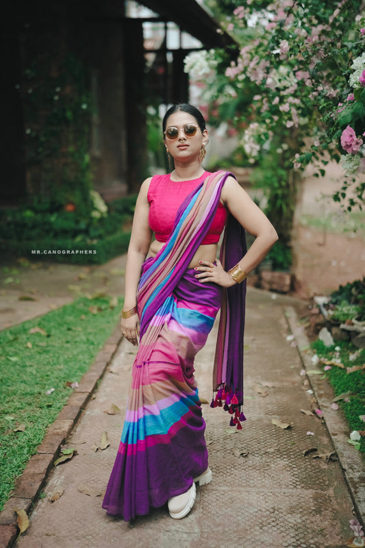 Mul Cotton saree with tassels - PP