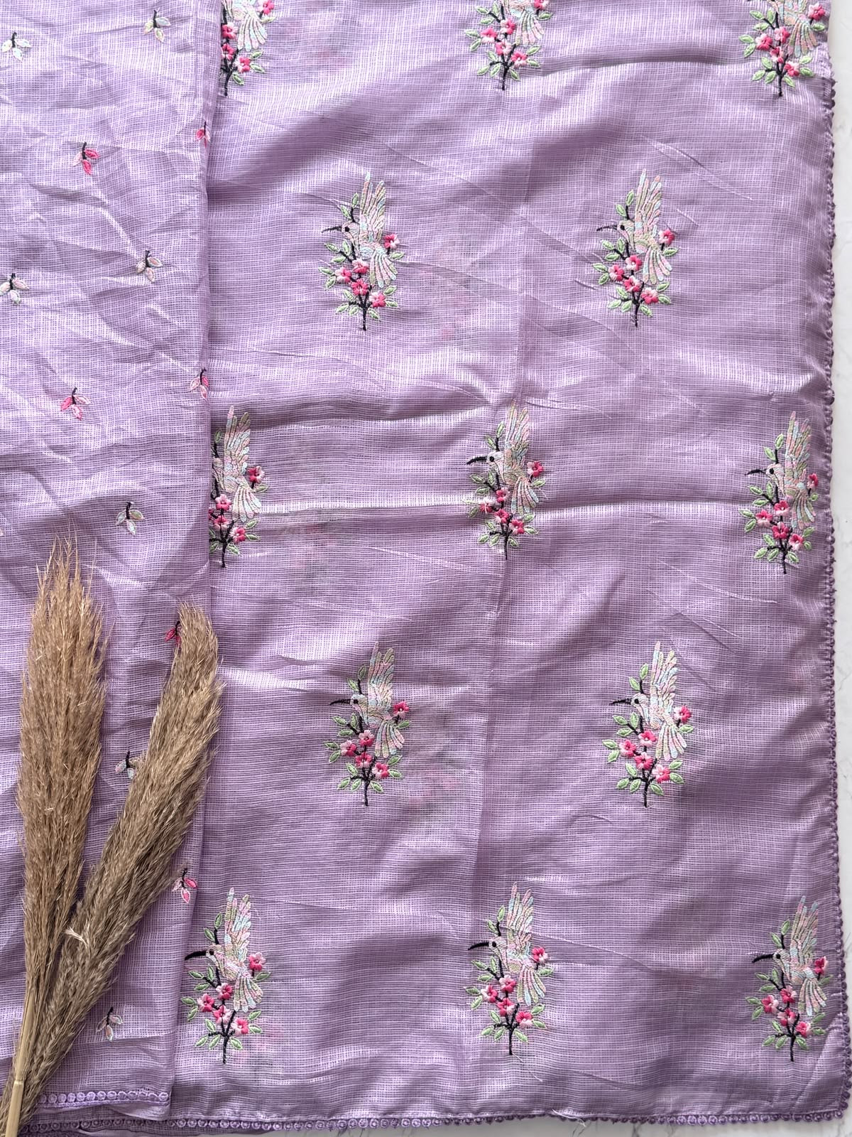 Premium kota doriya saree with multicolor thread embroidery and lace border