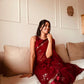 Viscous georgette saree with floral embroidery and satin border
