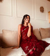 Viscous georgette saree with floral embroidery and satin border