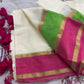 Pure mul cotton saree with dual shade border- pink & green