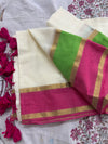 Pure mul cotton saree with dual shade border- pink & green