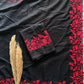 Soft tabby organza saree with red thread embroidered scallop border