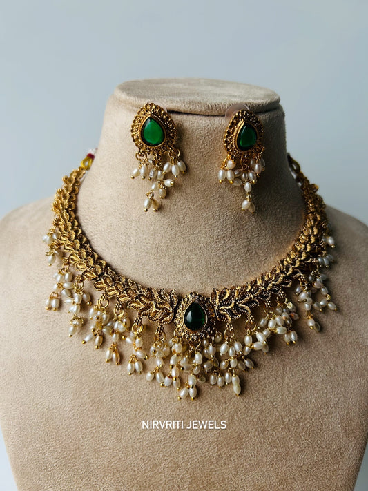 Emerald Cascade Pearl Choker Set