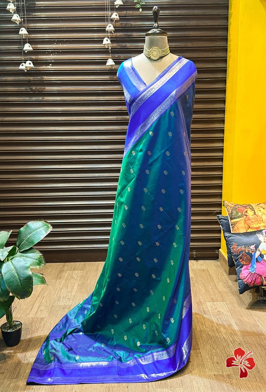 Semi kanchi silk saree with contrast border