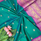 Beautiful semi kanjivaram soft silk woven saree - peacock blue and violet