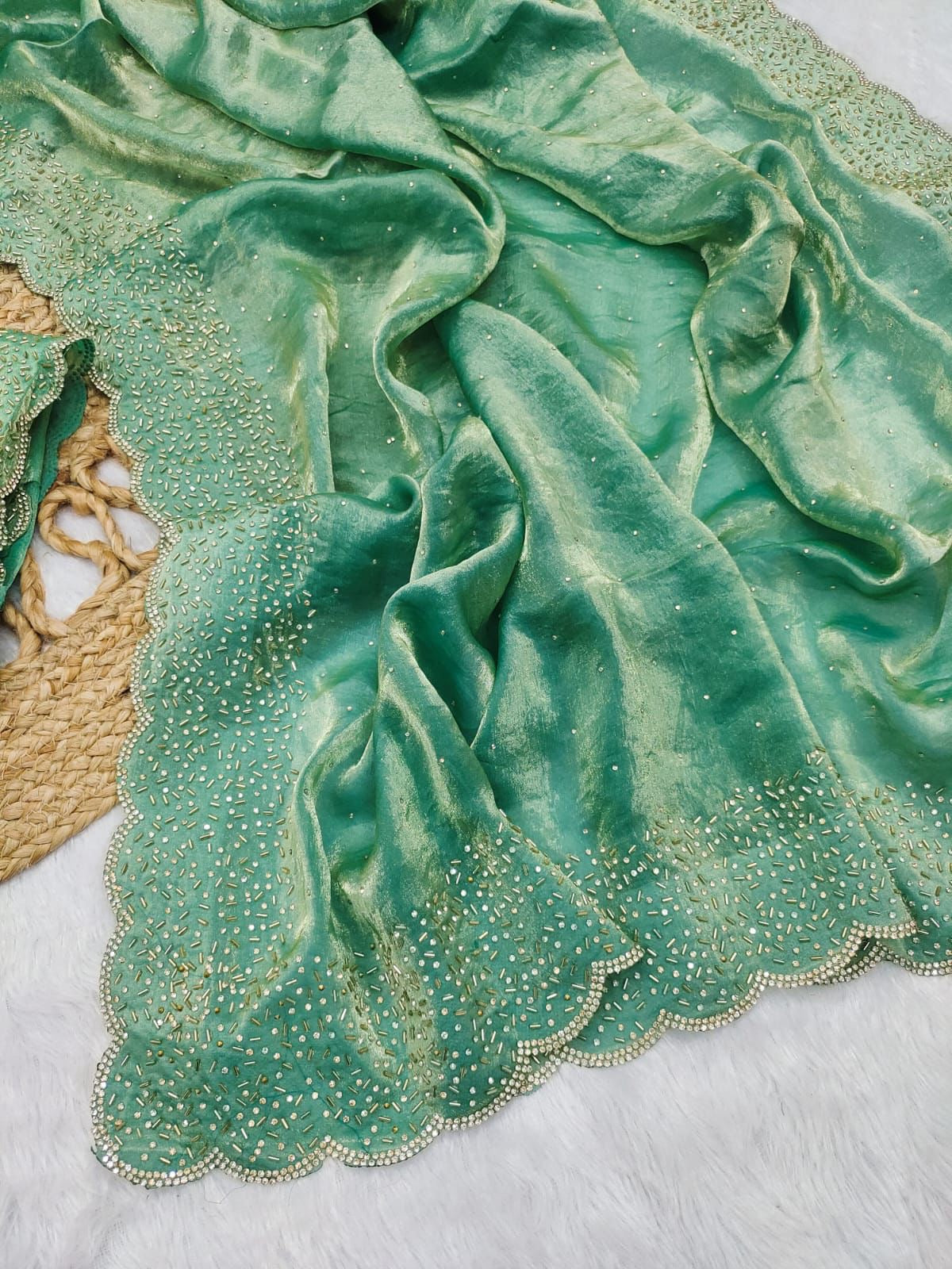 Premium space silk saree with cutdana work