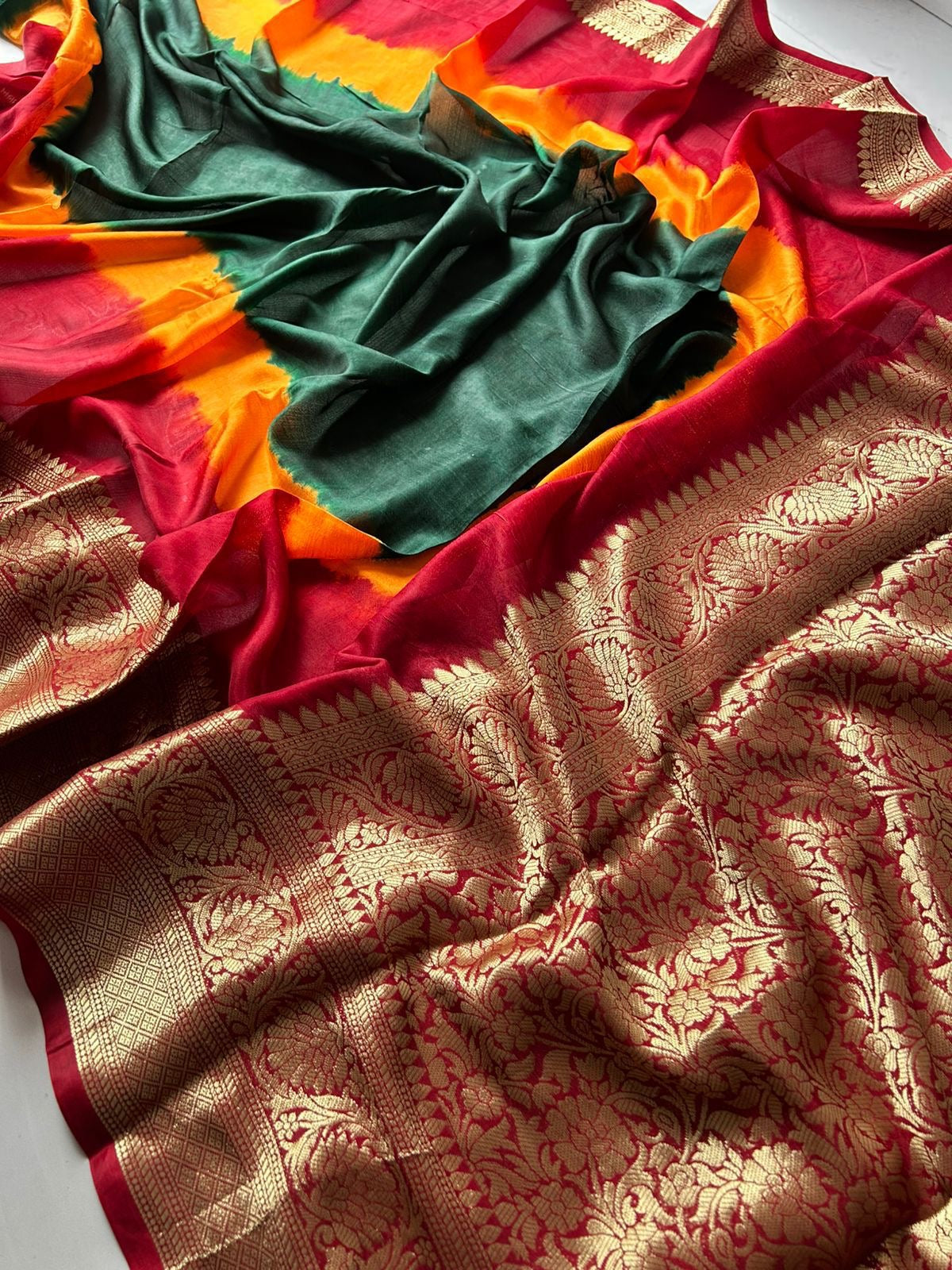 Beautiful mix cotton tie dye saree with multi colors