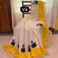 Premium Kerala cotton saree with one side yellow border with unique black swan prints (Prebooking 15 working days)