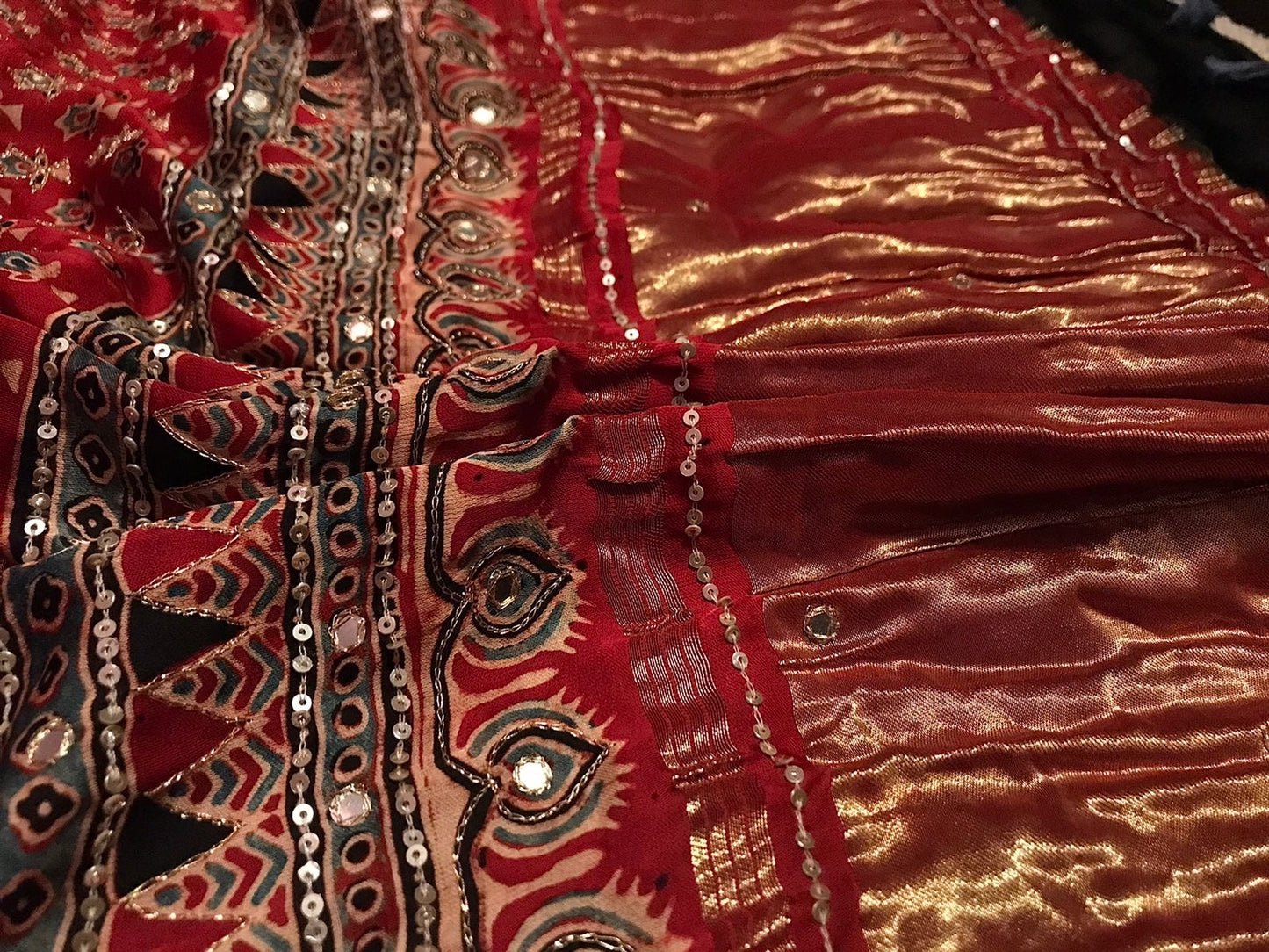 Pure Handblock ajrakh print mirror work modal silk saree (Prebooking 35 days)