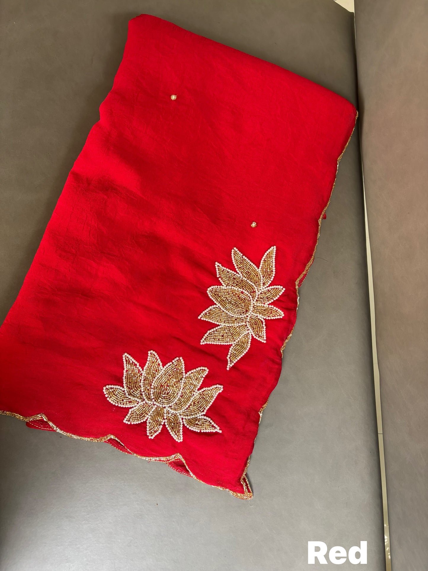Soft crush rangoli saree with beautiful lotus handwork on pallu