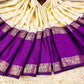 Beautiful semi kanjivaram soft silk woven saree - offwhite purple