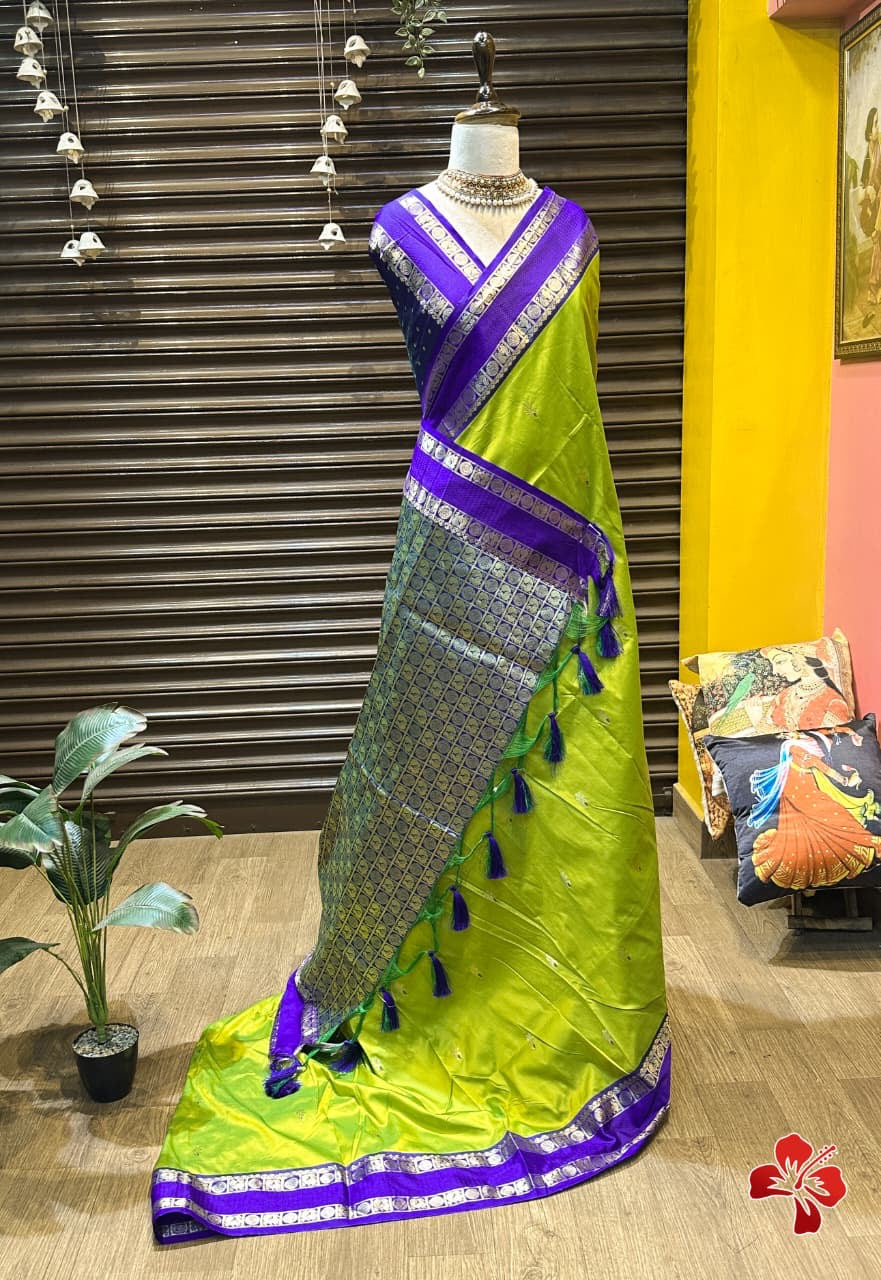 Beautiful semi kanjivaram soft silk saree - green purple