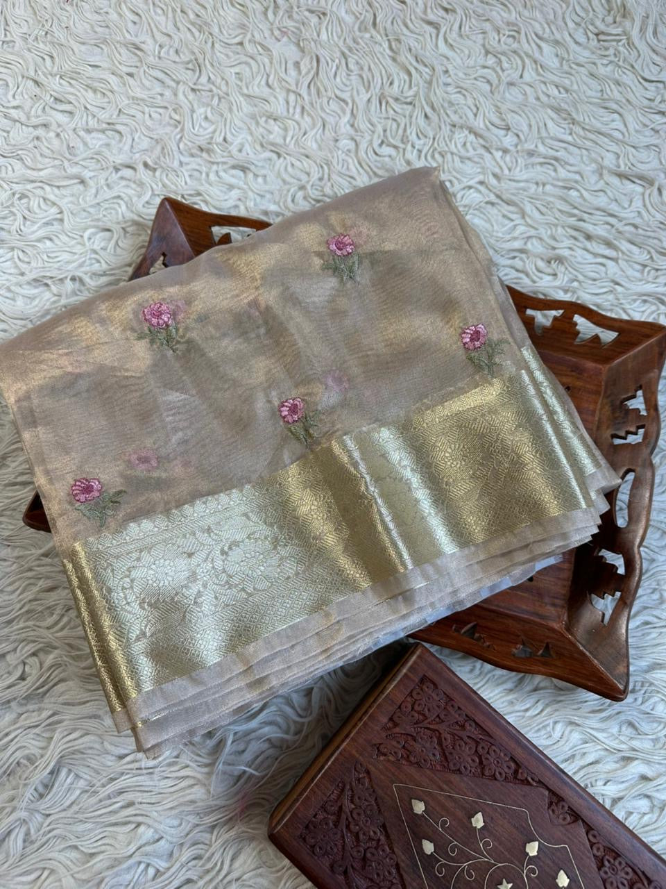 Beautiful semi Banarasi tissue silk embroidered saree