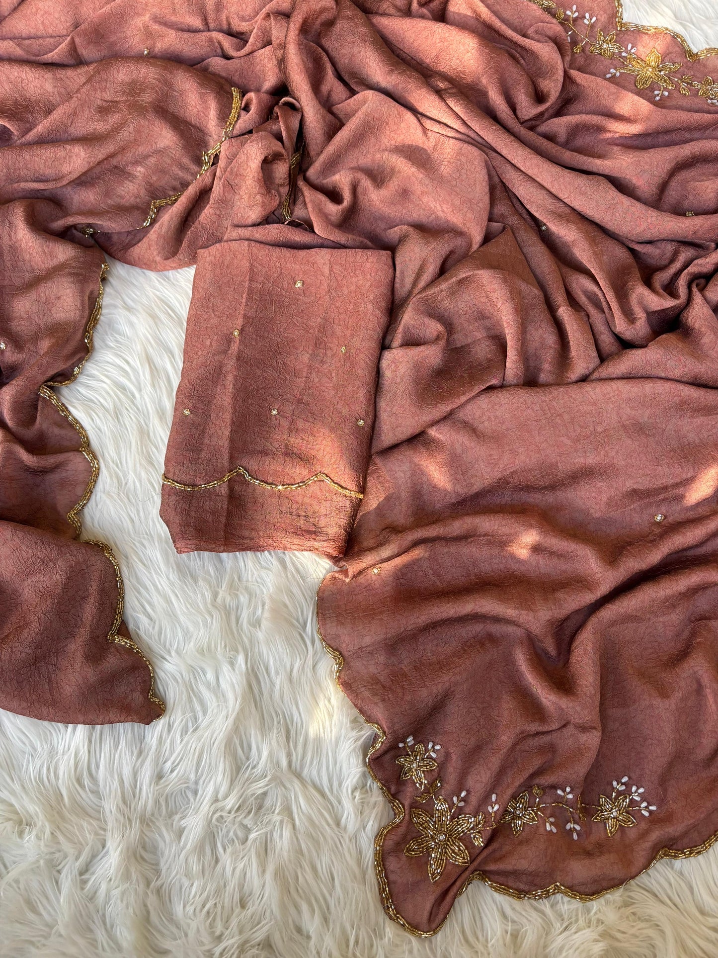 Soft crush rangoli saree with beautiful handwork on border and pallu