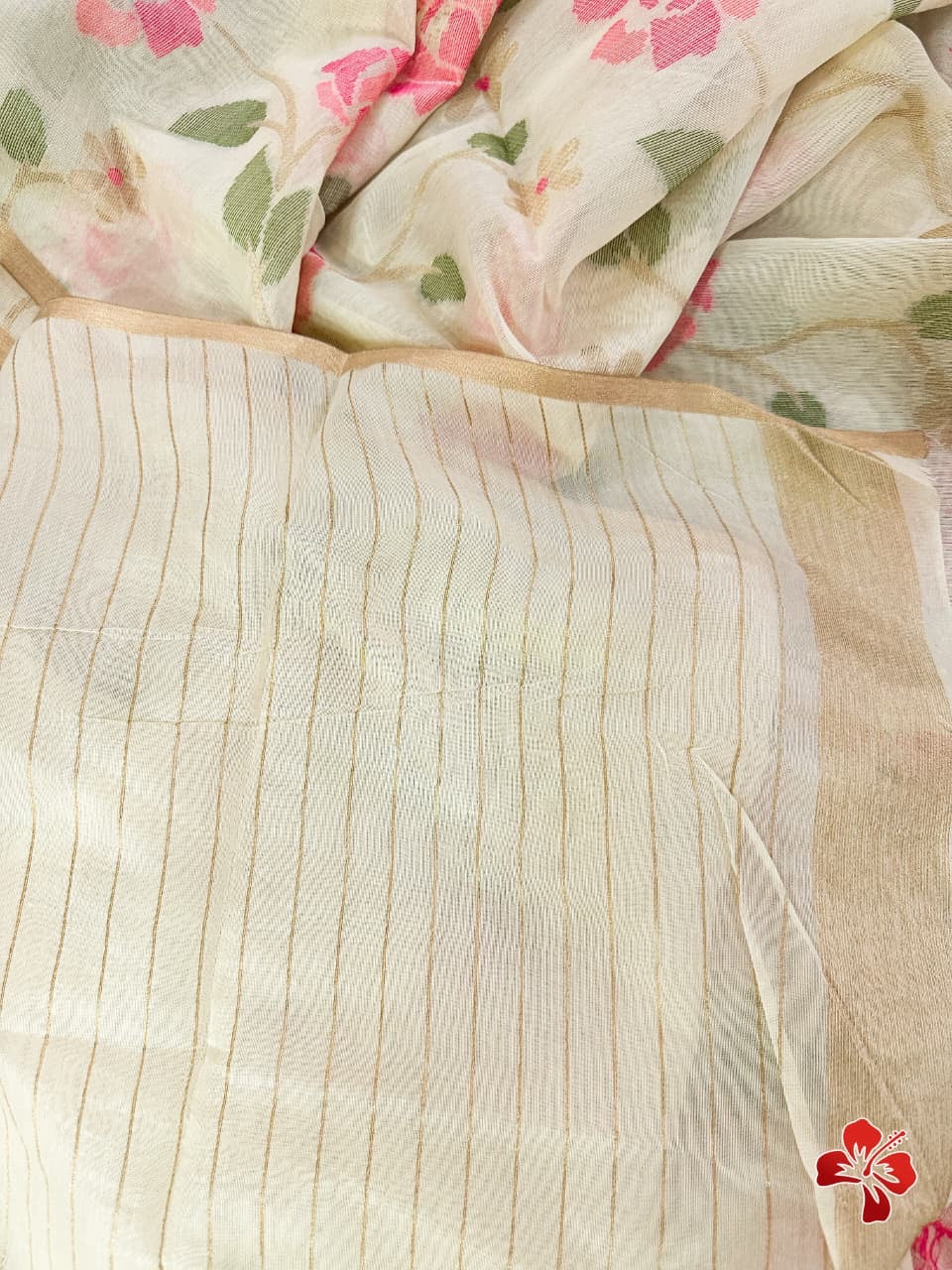 Jamdhani cotton saree with floral jaal resham and zari weavings
