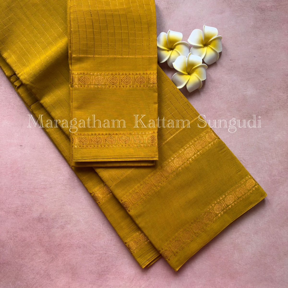 Premium pure sungudi cotton saree with checks and double rudraksham border
