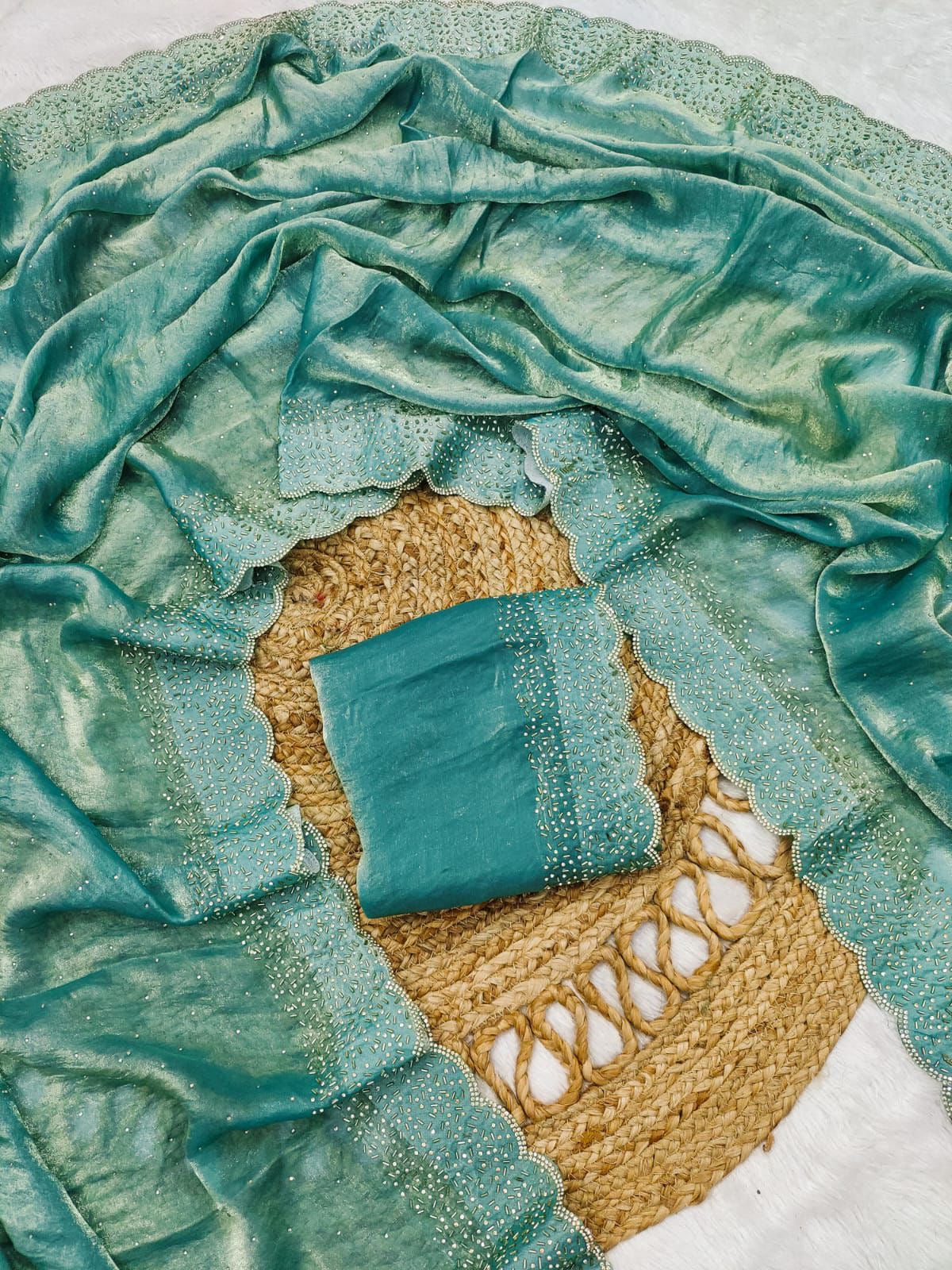Premium space silk saree with cutdana work