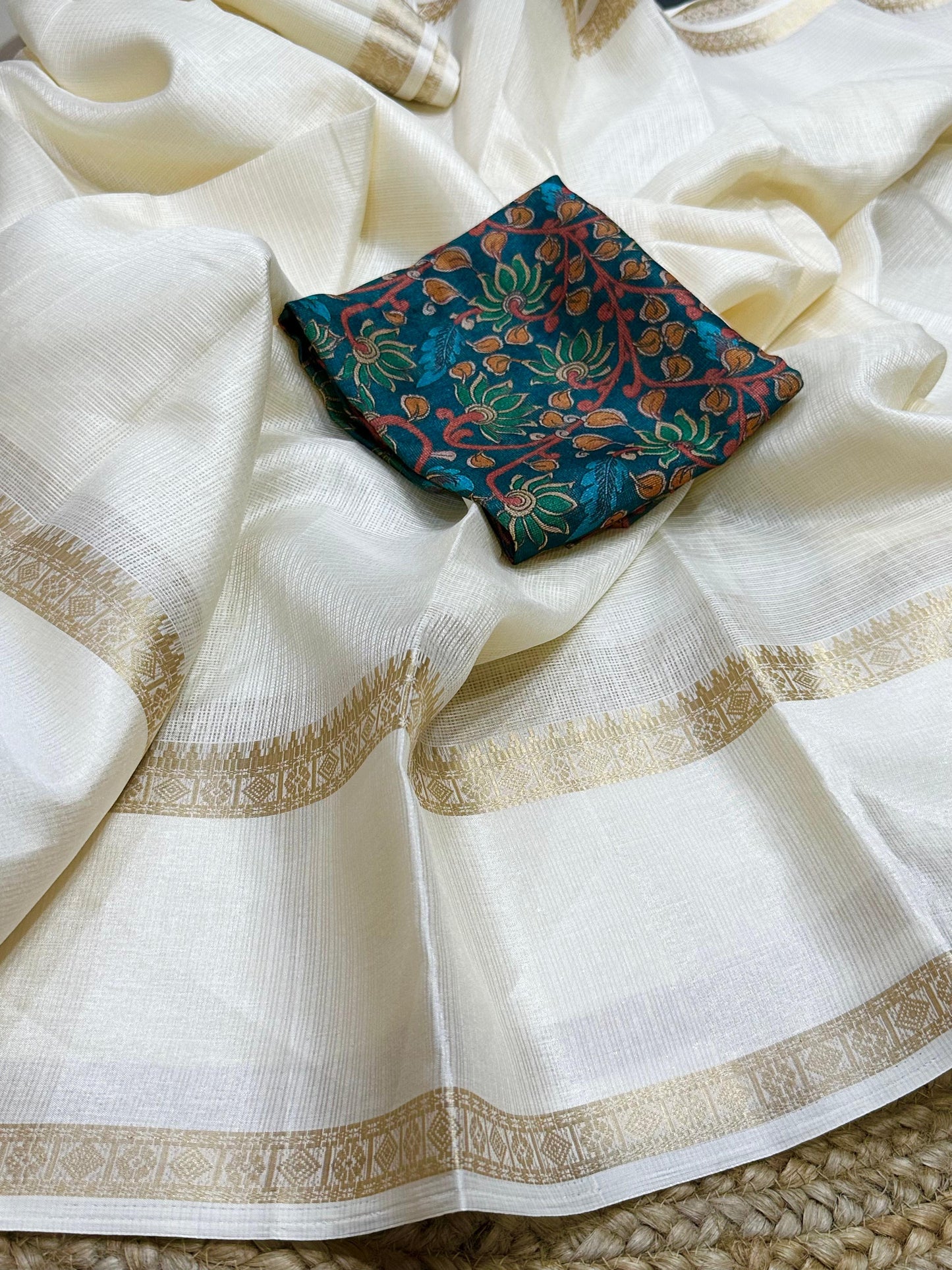 Kota checks saree with kalamkari blouse