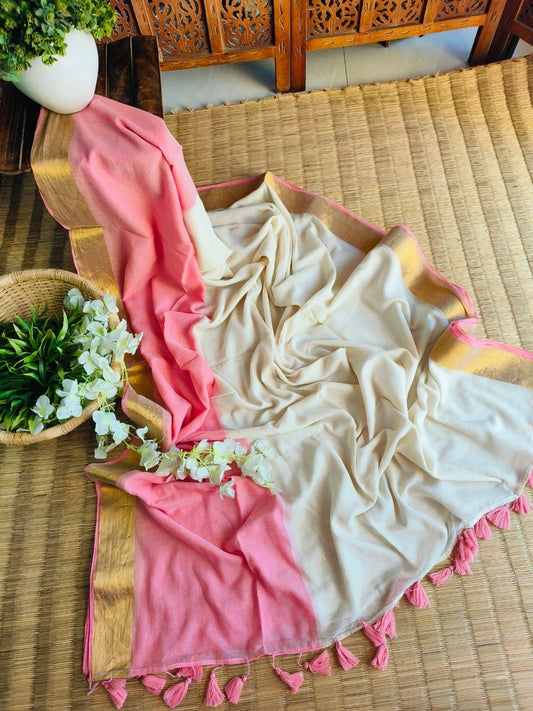 Soft Mul Cotton saree - Pink