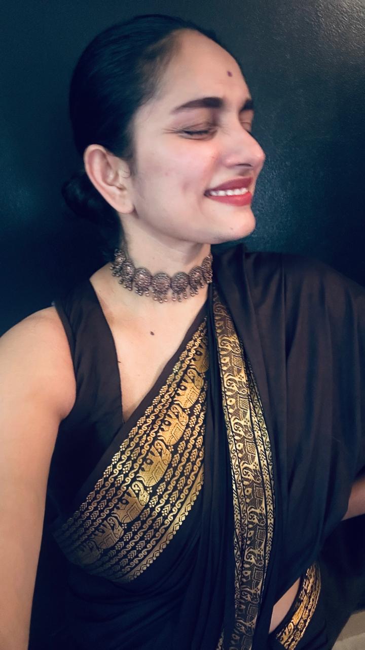 Beautiful semi Mysore silk saree with elephant weaving border