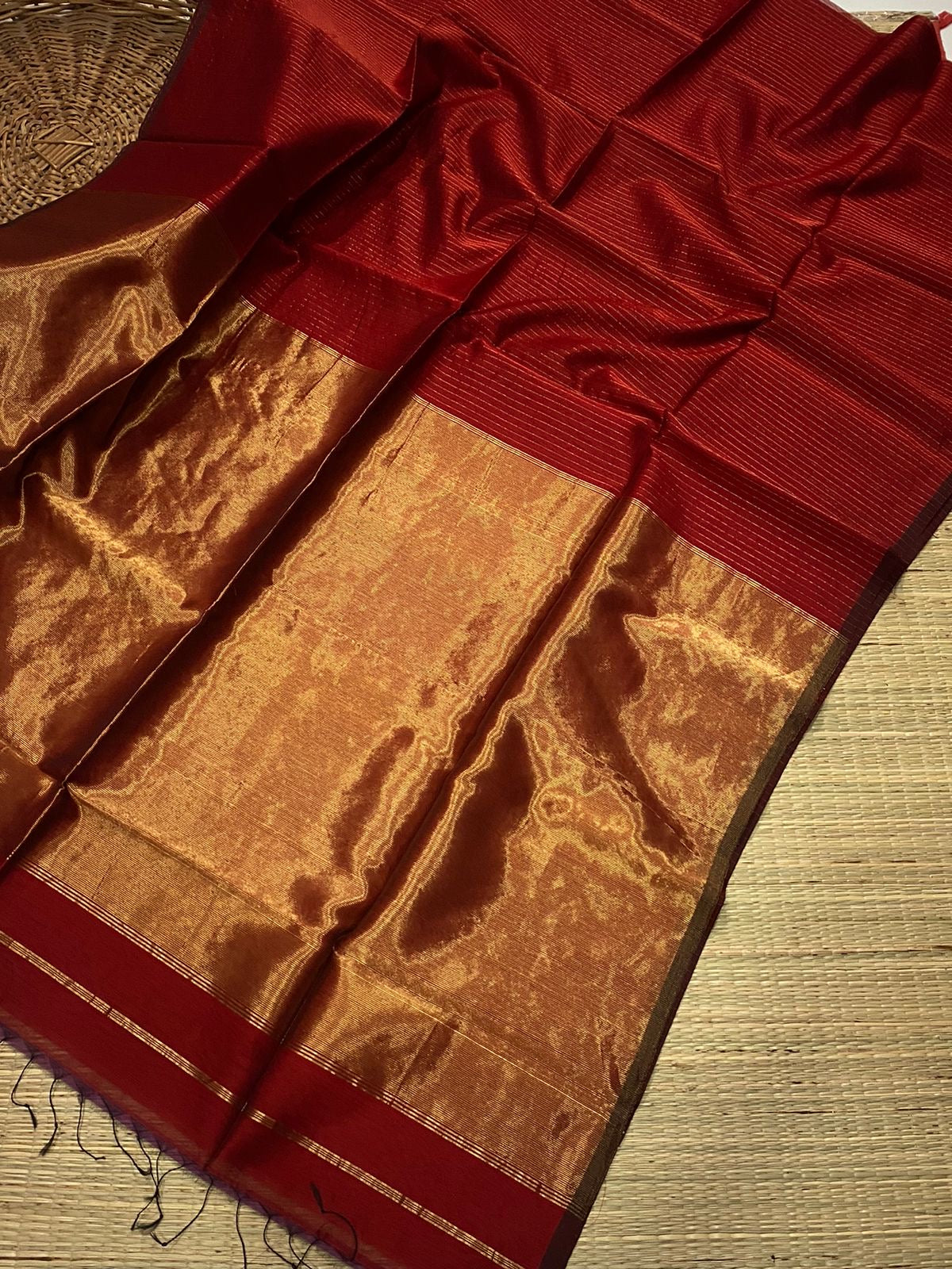 Pure Maheshwari silk cotton saree - small border zari stripes