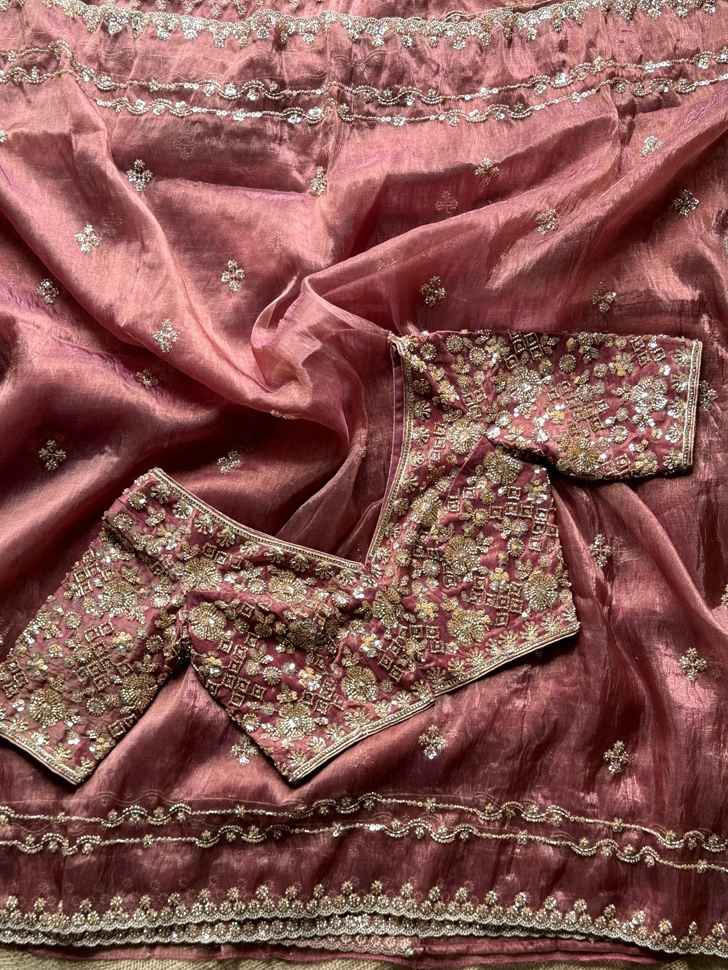 Pure crush tissue silk with handwork
