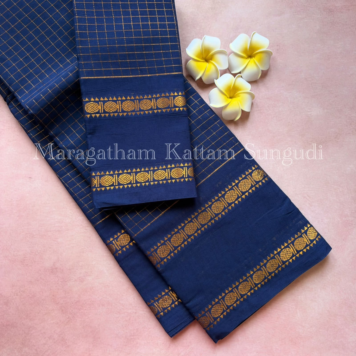 Premium pure sungudi cotton saree with checks and double rudraksham border
