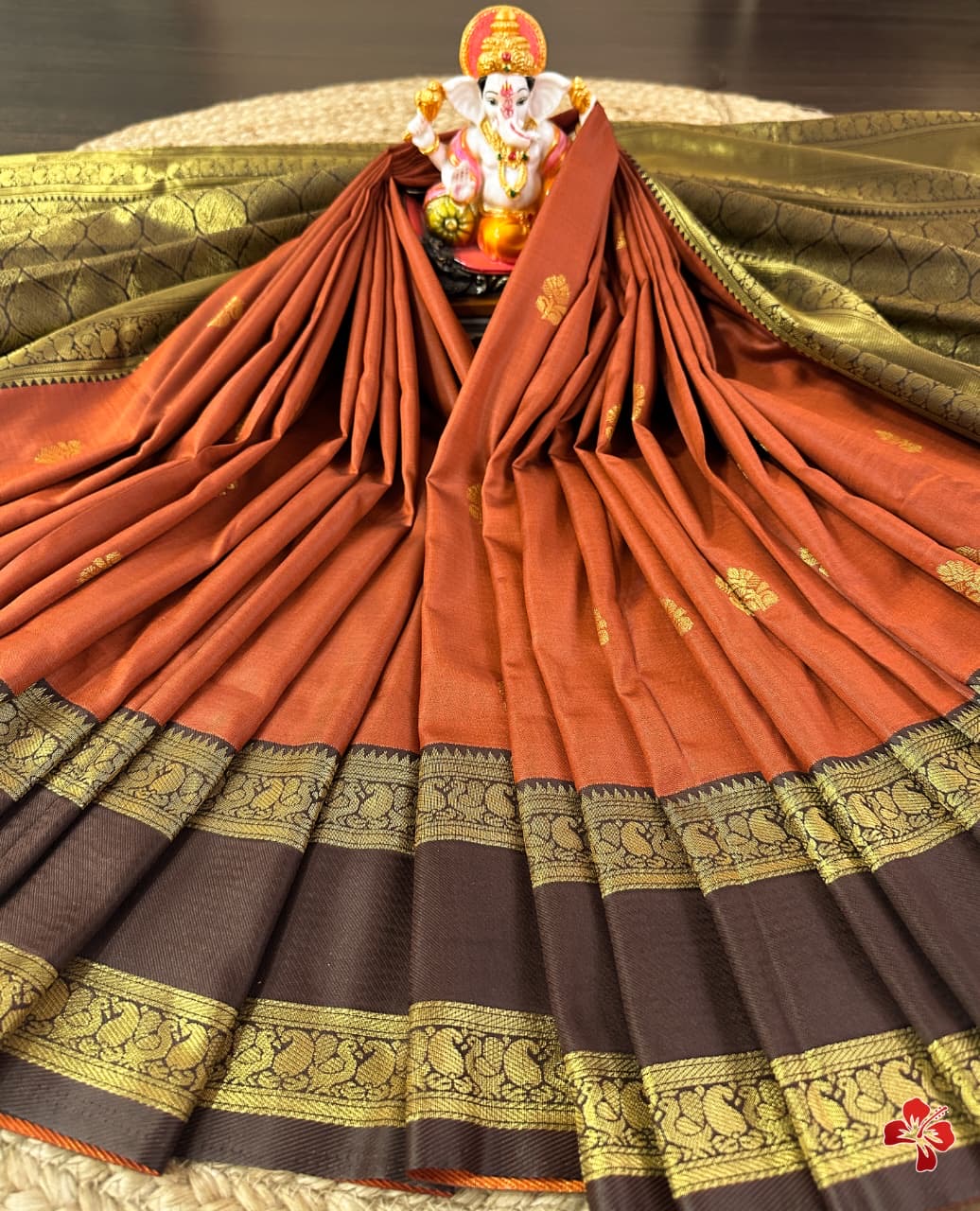 Beautiful rust orange semi silk saree