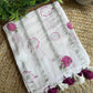 Pure mul cotton saree with cute prints and silver zari stripes