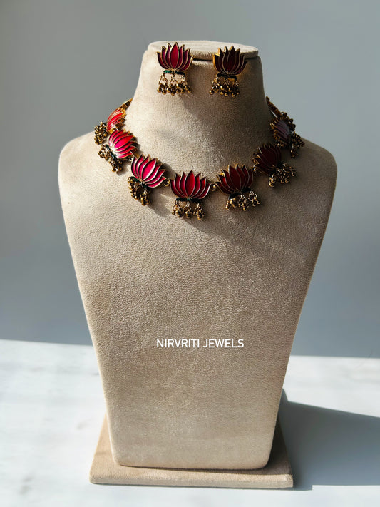 Premium lotus beaded necklace- Pink