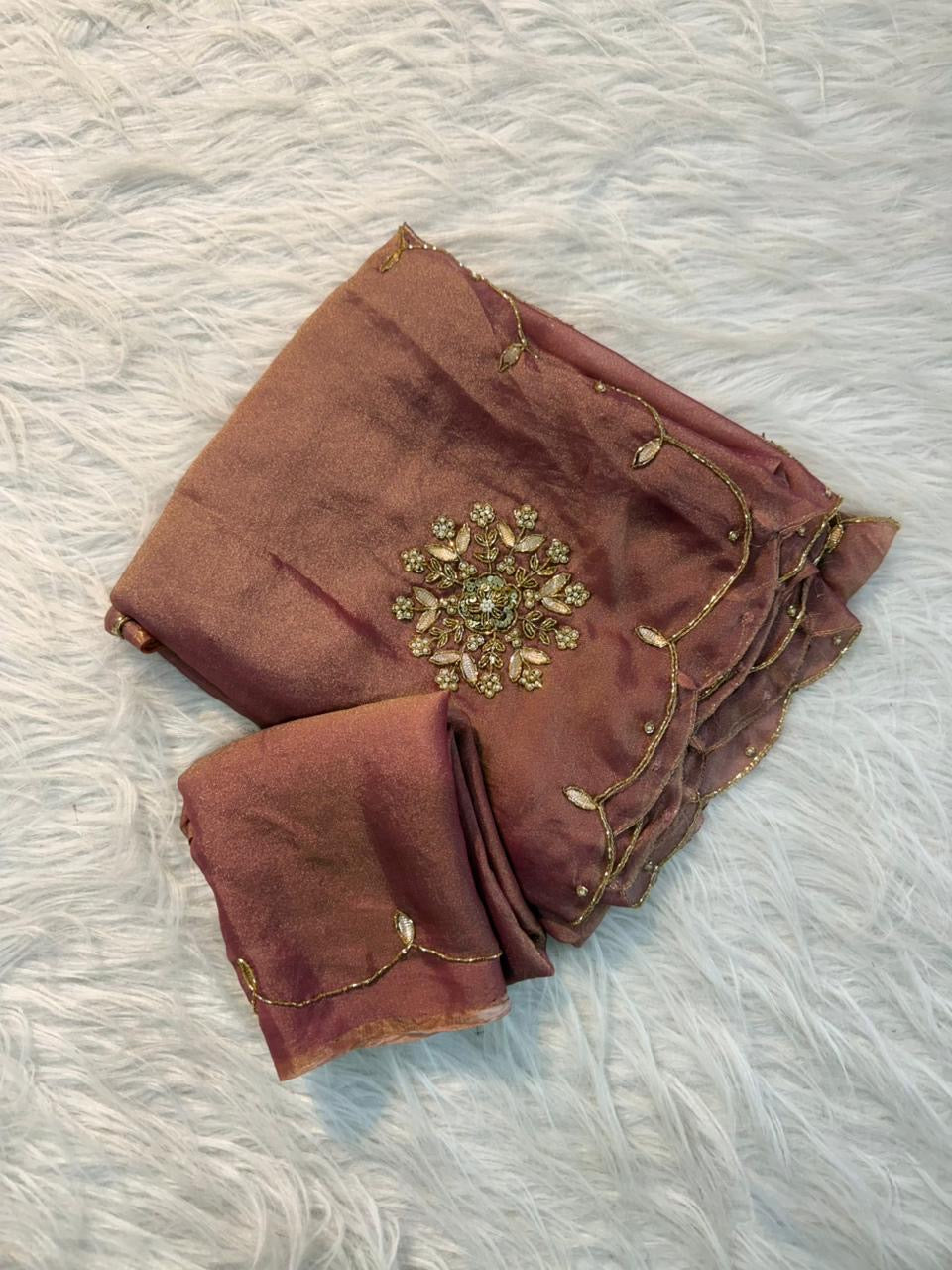 Soft two tone tissue silk with sequins and gotta patti work